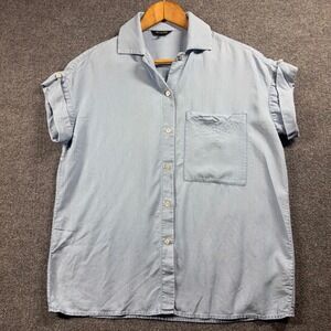 Massimo Dutti Top Womens 2 Quiet Luxury Chambray Flutter Sleeve Elevated Basic